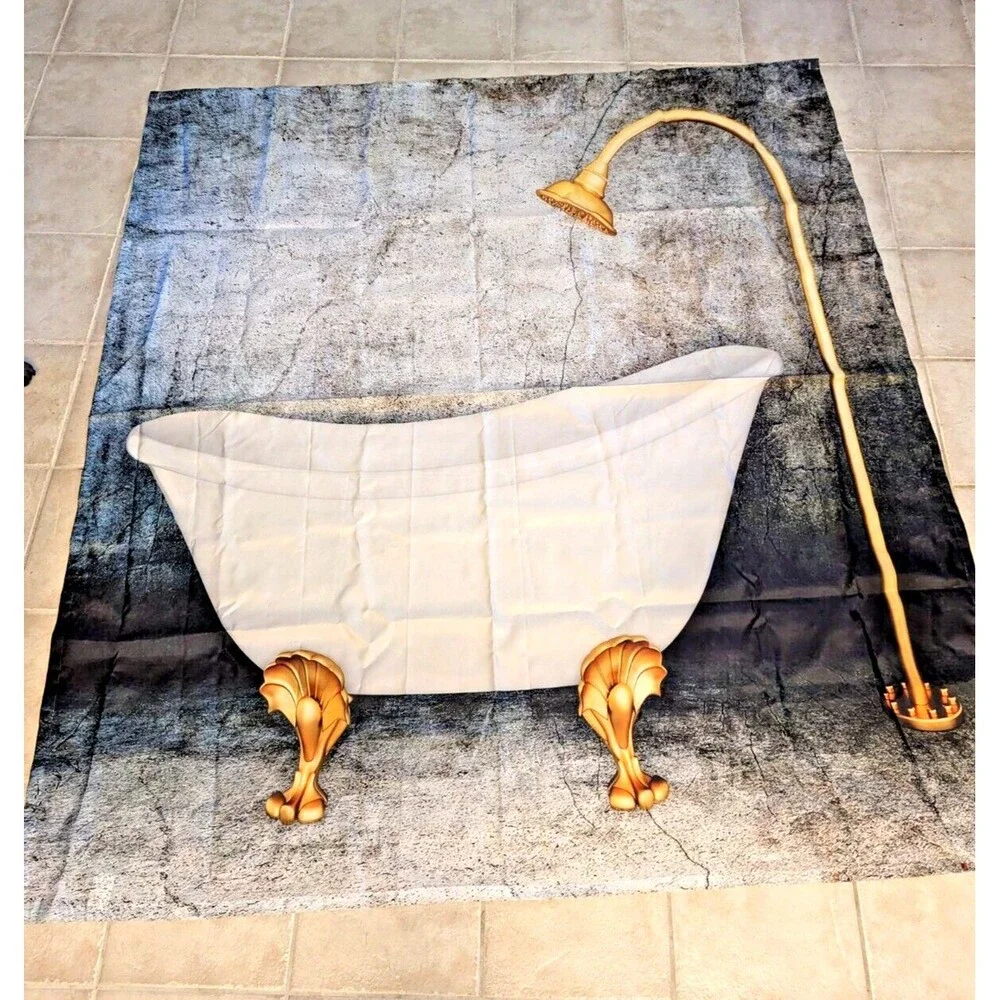Antique Claw Foot Shower Curtain Gold Feet White Blue Polyester 69 x 76-in Gift